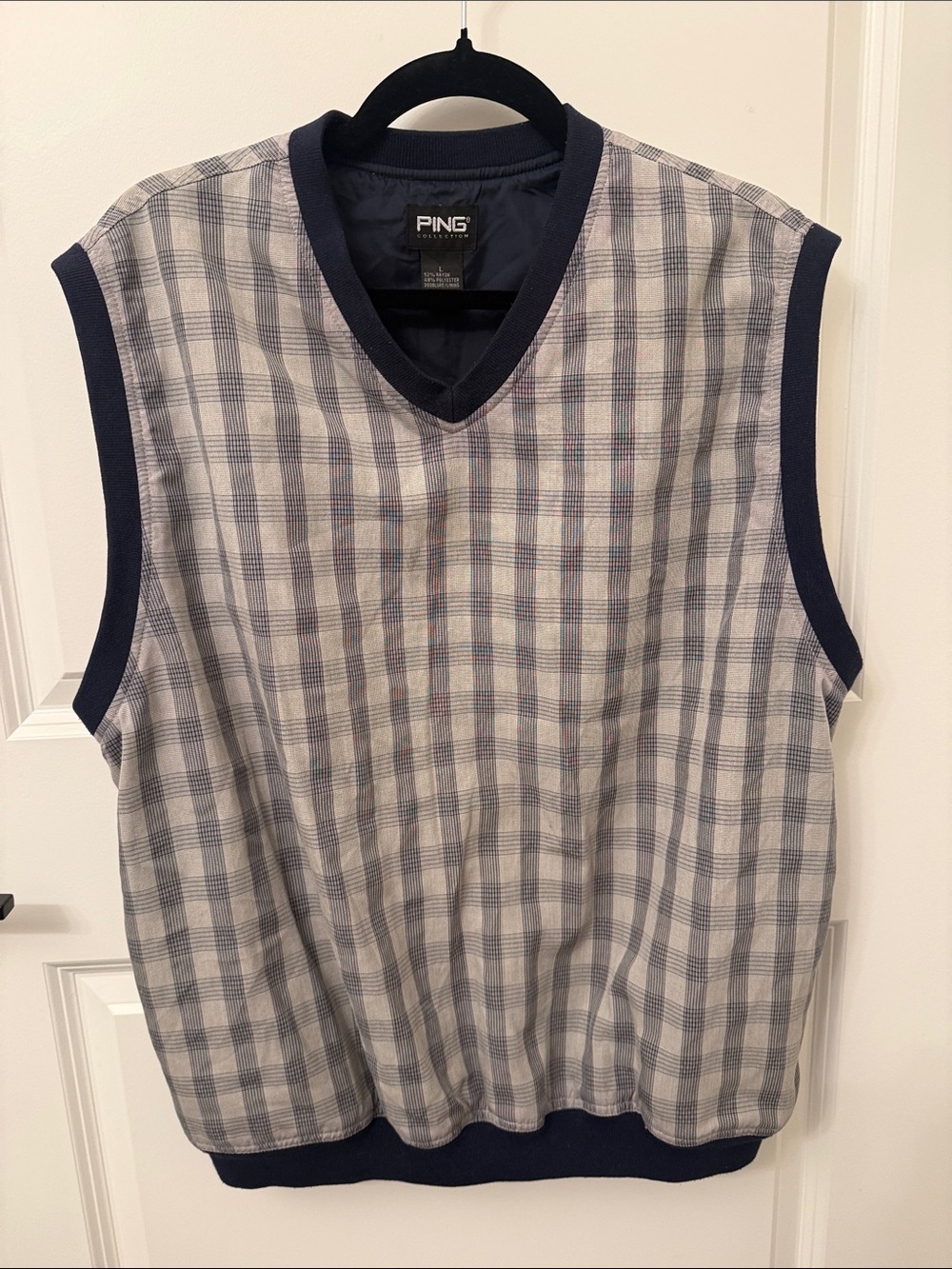 PING Navy & Gray Plaid V-Neck Sweater Vest